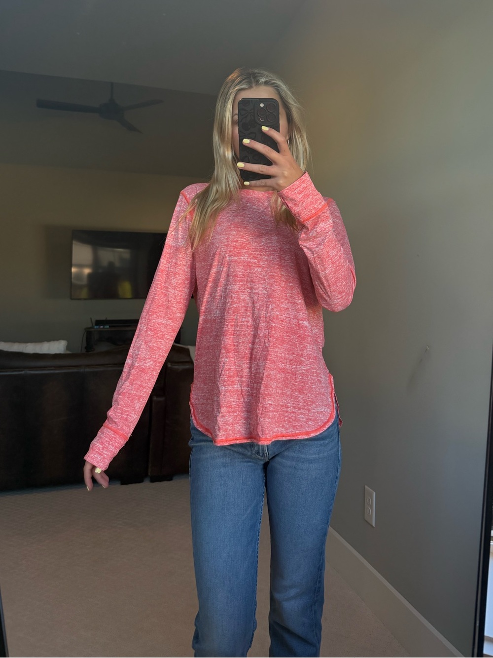 Tommy Bahama Heathered Coral Pink Long-Sleeve Top